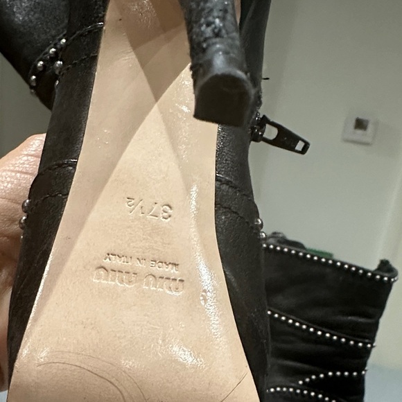 Miu Miu Black Studded Heeled Boots - Picture 5 of 7